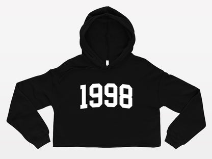 black with white print birth year cropped hoodie 1998