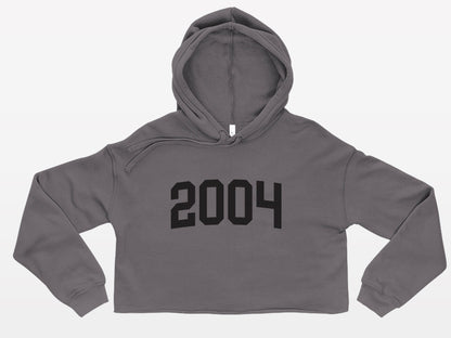 gray with black print birth year cute trendy cropped hoodie 2004