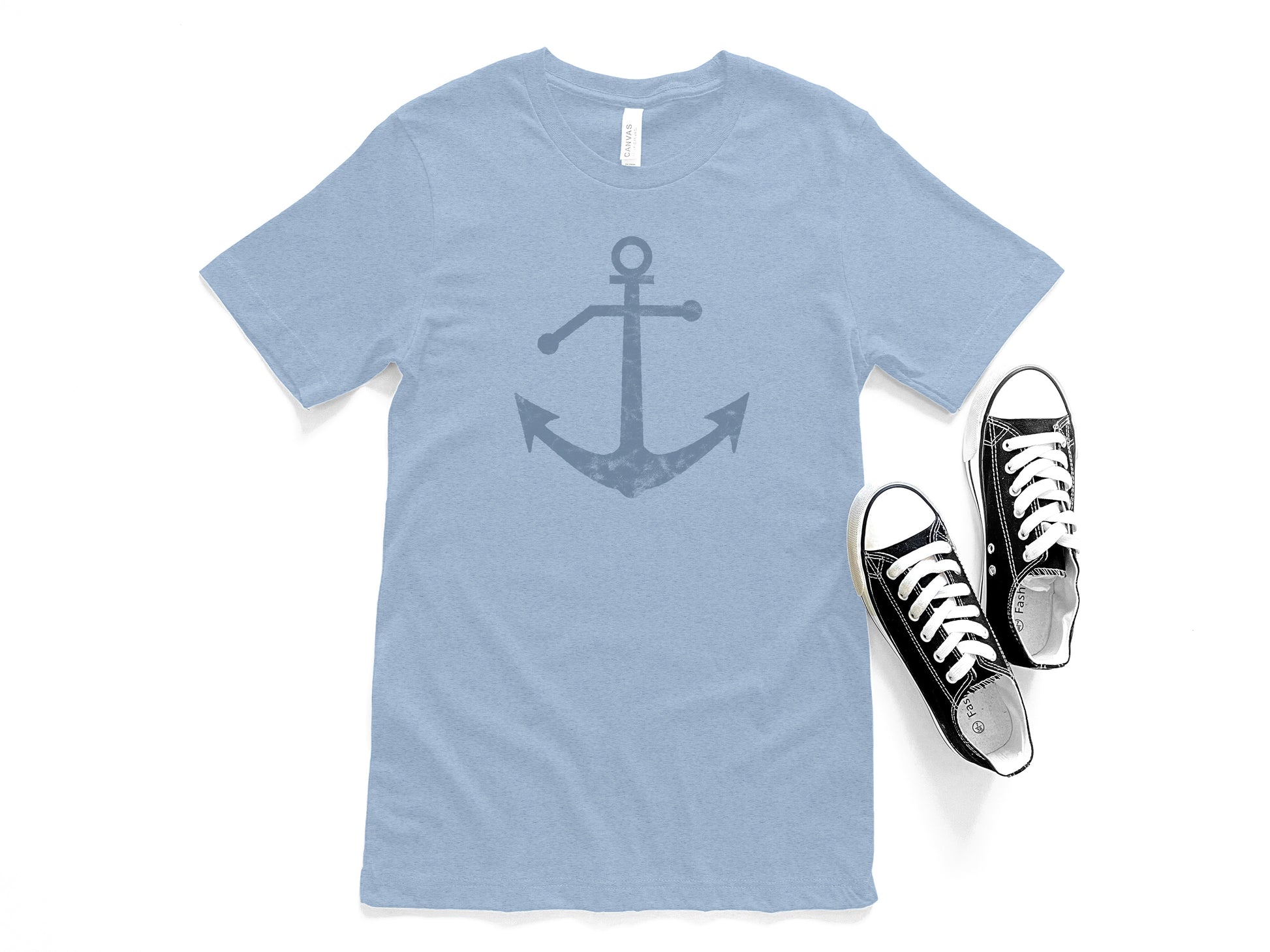 light blue Nautical distressed anchor soft style t-shirt