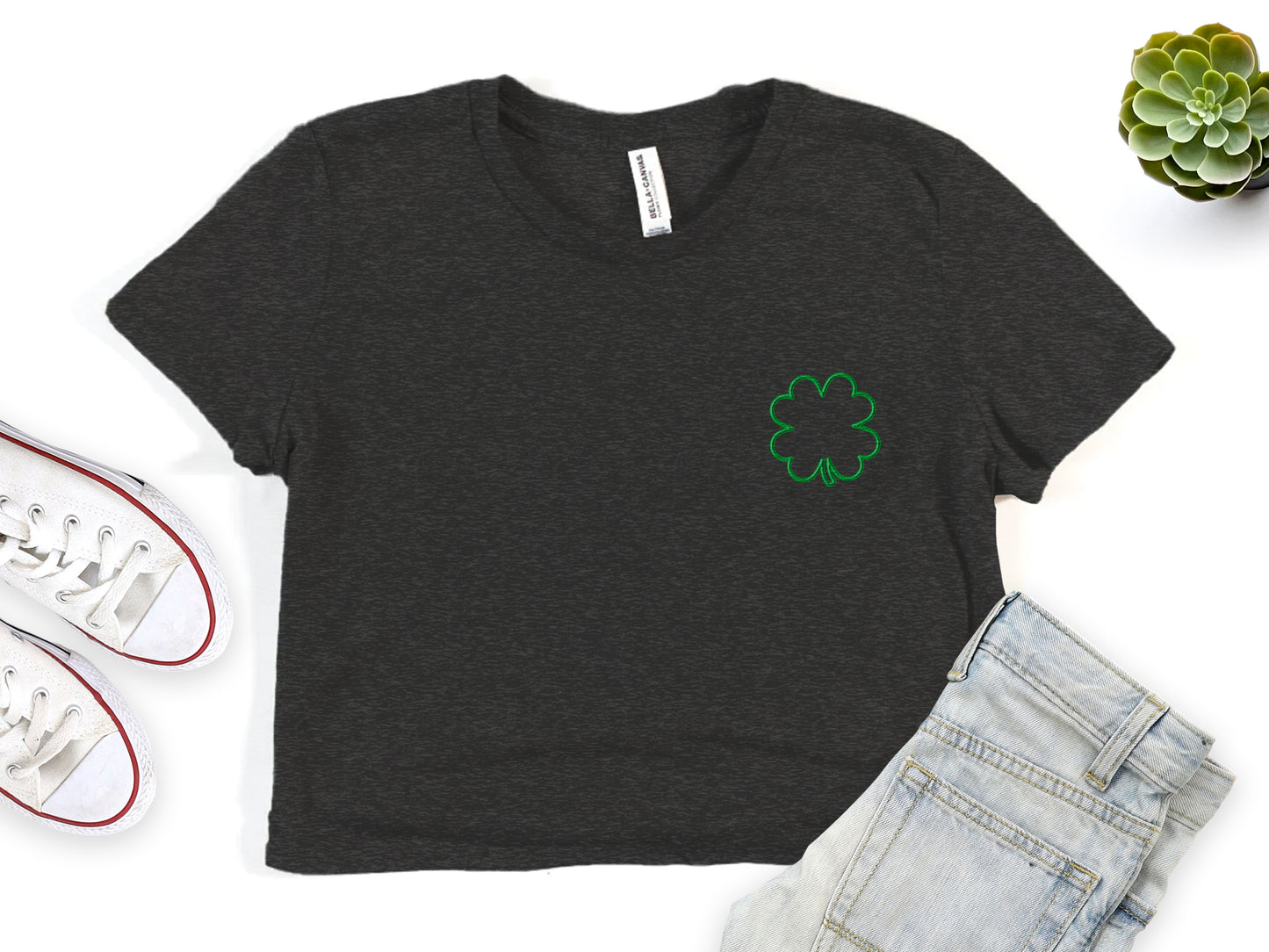 Shamrock Embroidered Cropped Tee