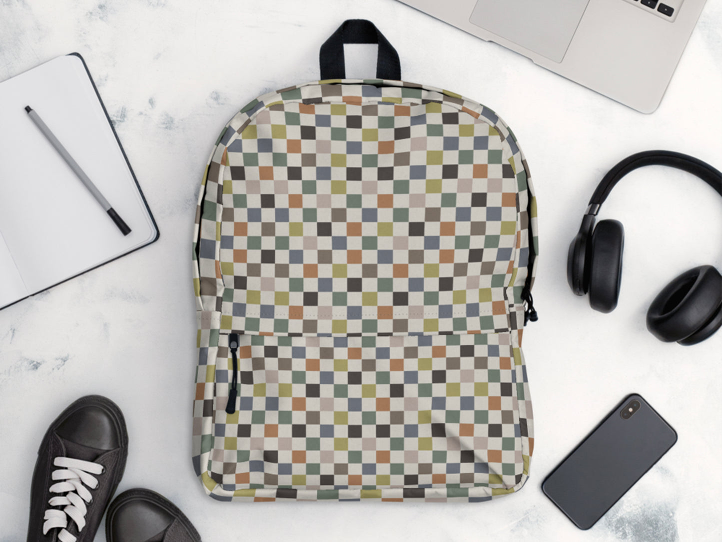 Earth Tone Checkered Backpack