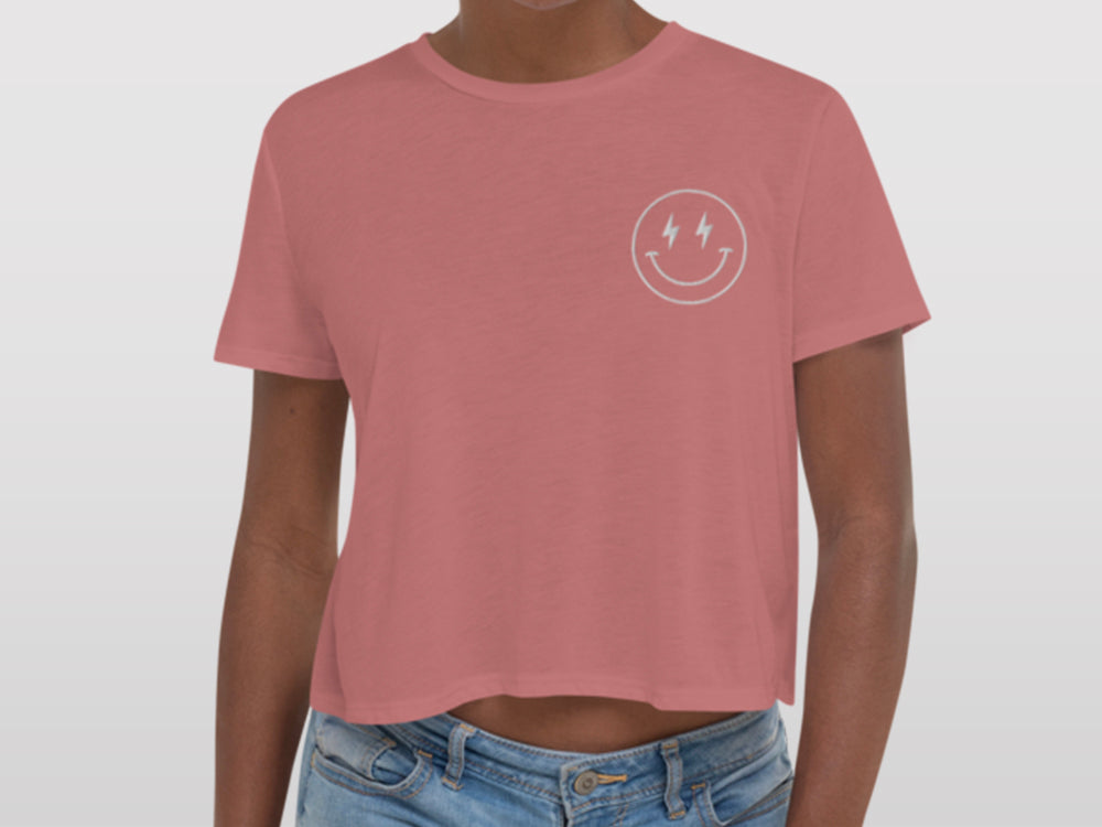 Embroidered Smiley Cropped Tee
