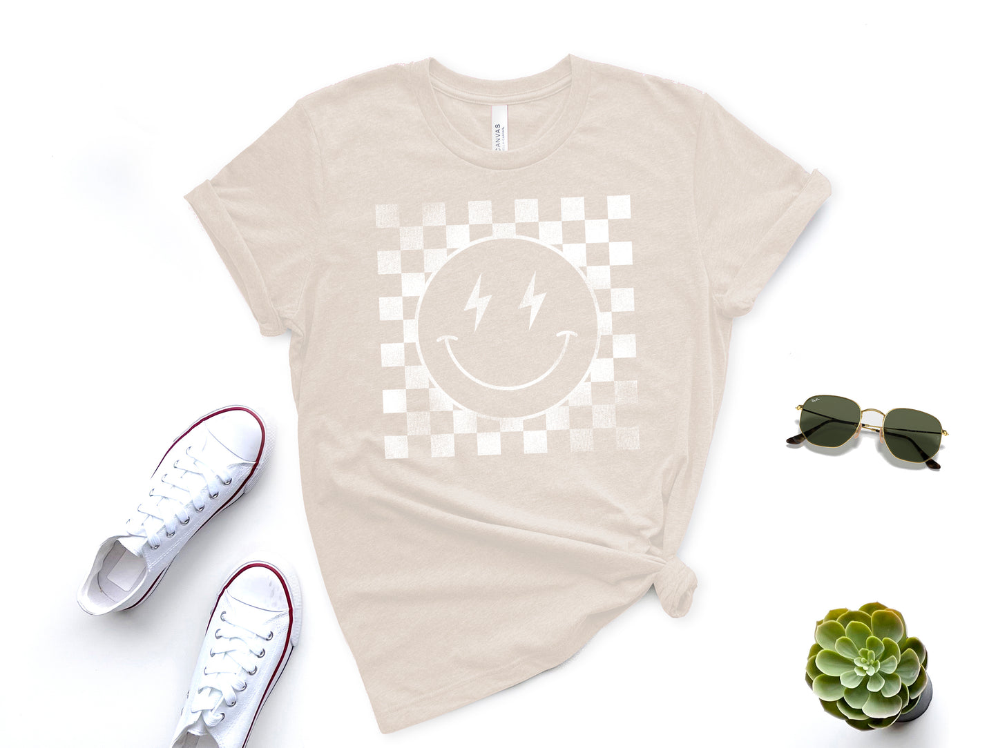 Relaxed Fit Checkered Smiley Tee