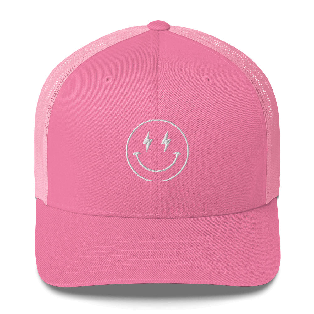 Smiley Face Embroidered Mesh Baseball Hat