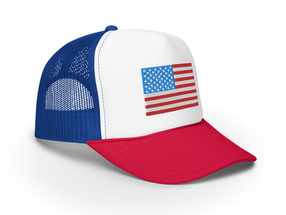 fourth of july red white and blue embroidered american flag trucker hat snap back mesh cap
